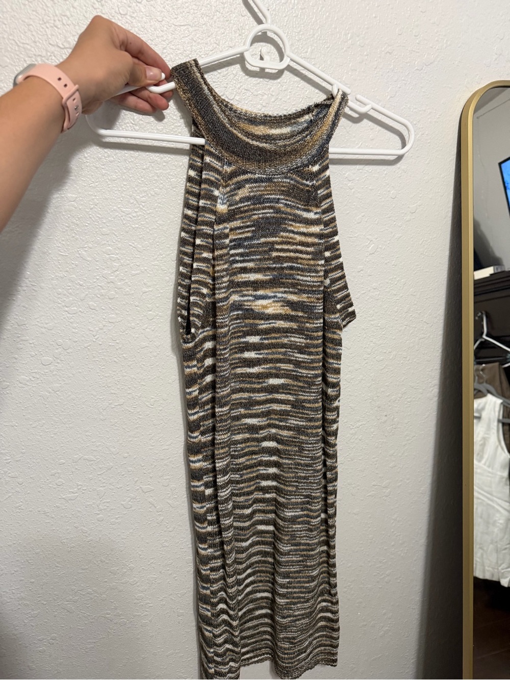 One-Shoulder Knit Dress in Brown Stripe Blend